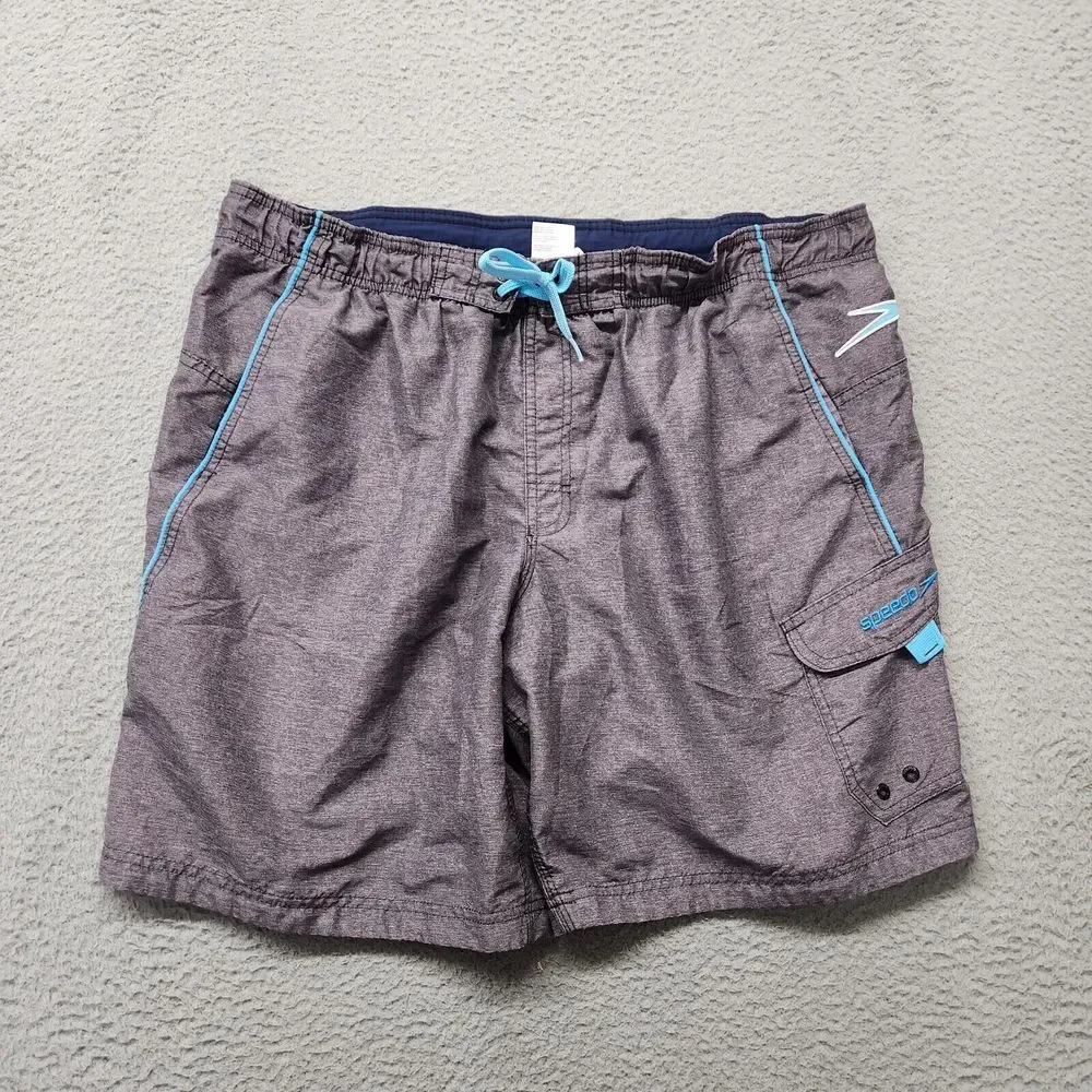 Speedo Shorts Mens Large Gray lined Surf Swim Outdoors Logo Casual‎ Stretch
